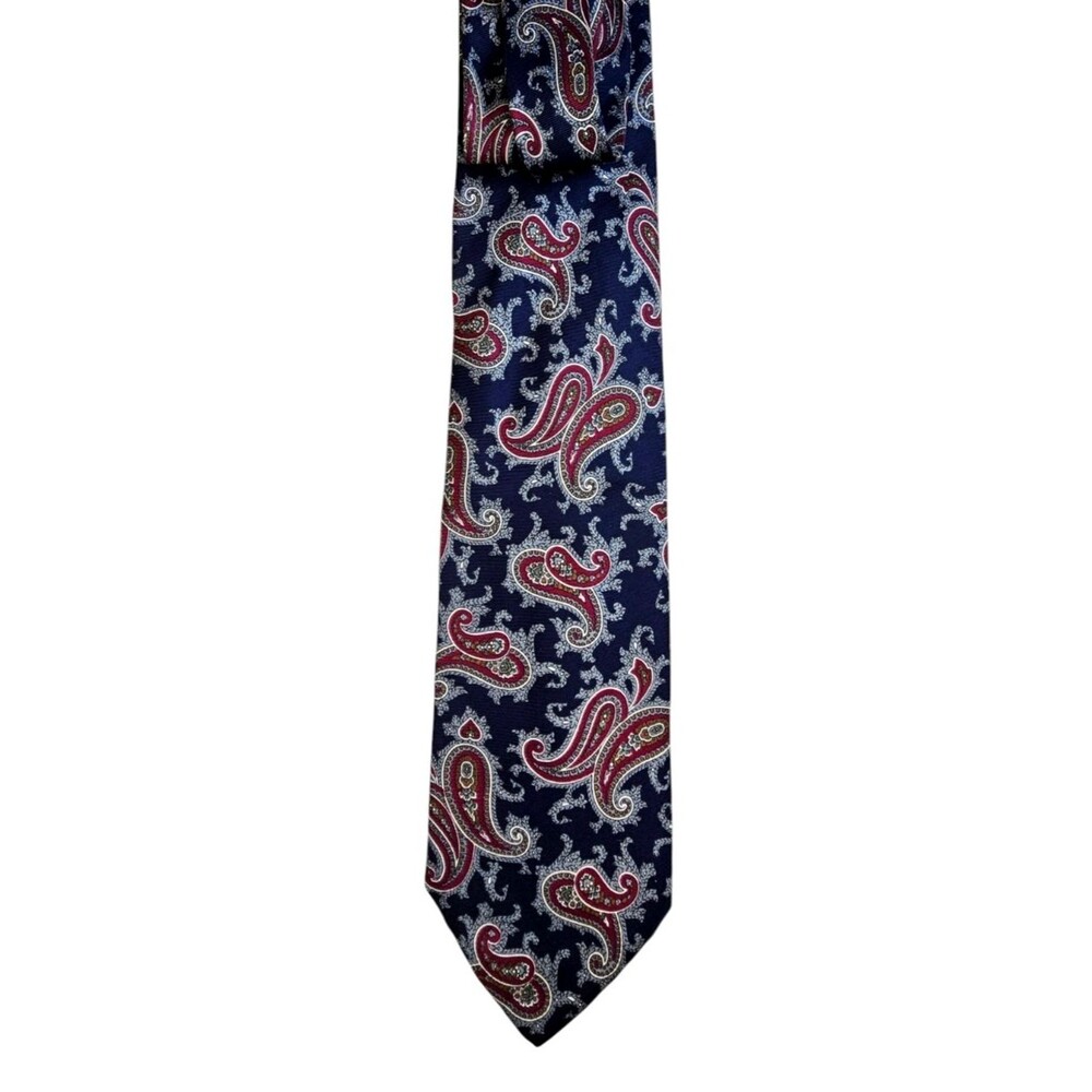 Isaco Mens Italian Silk Tie Navy Red Paisley Classic Made In Italy